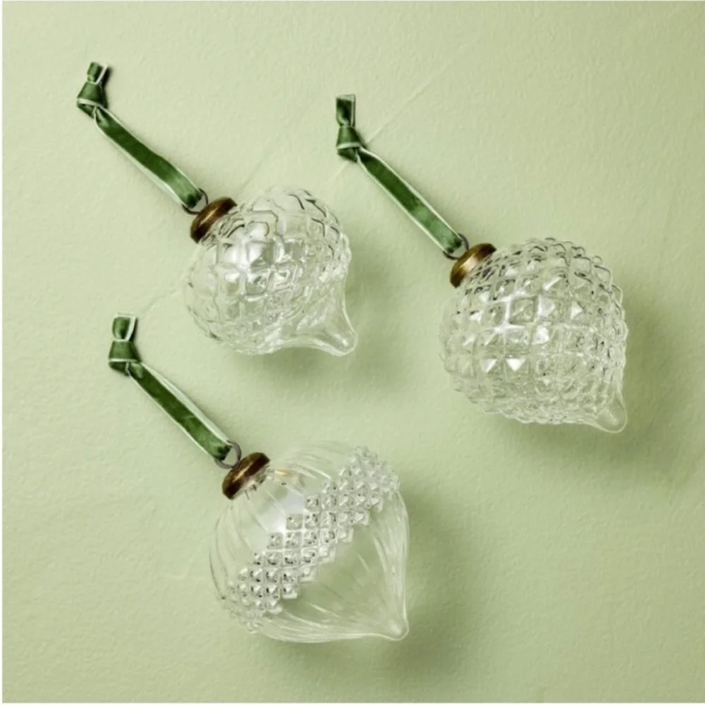 Set of 3 Ornate Glass Bulb Christmas Tree Ornaments Hearth & Hand with Magnolia